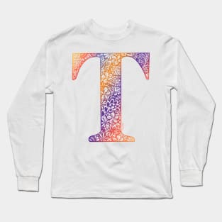 Floral Letter T - Capital Letter Sunset Long Sleeve T-Shirt